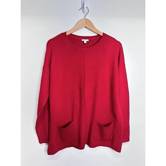 J Jill Sweater Womens Red Medium Crewneck With Pockets - Picture 1 of 5